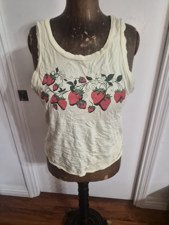 Tops - Strawberry Print Sleeveless Tank Top - Yellow